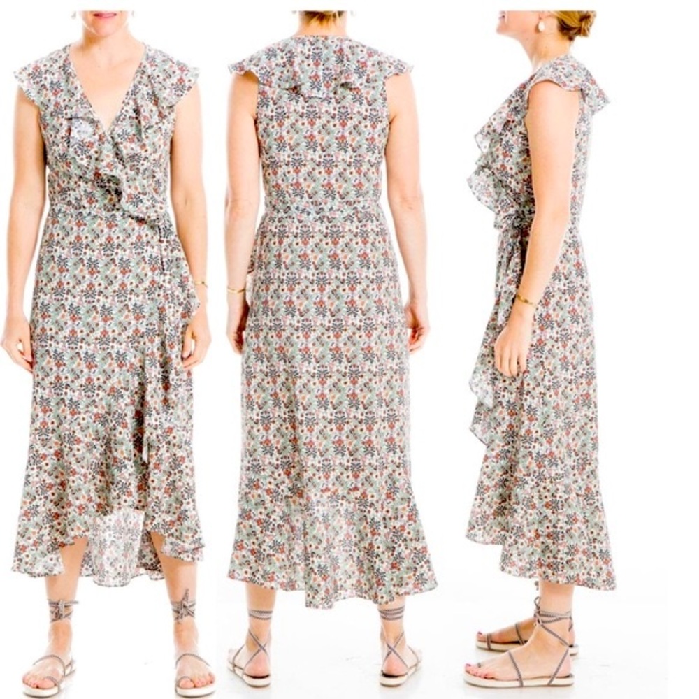 Max Studio Patterned Ruffle Front Wrap Dress - image 1